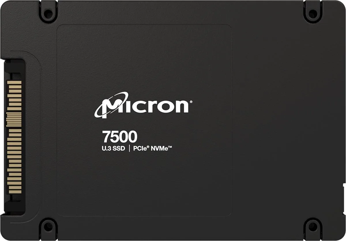 Rectangular 2.5 inch U.3 NVMe SSD with silver metal casing and green label