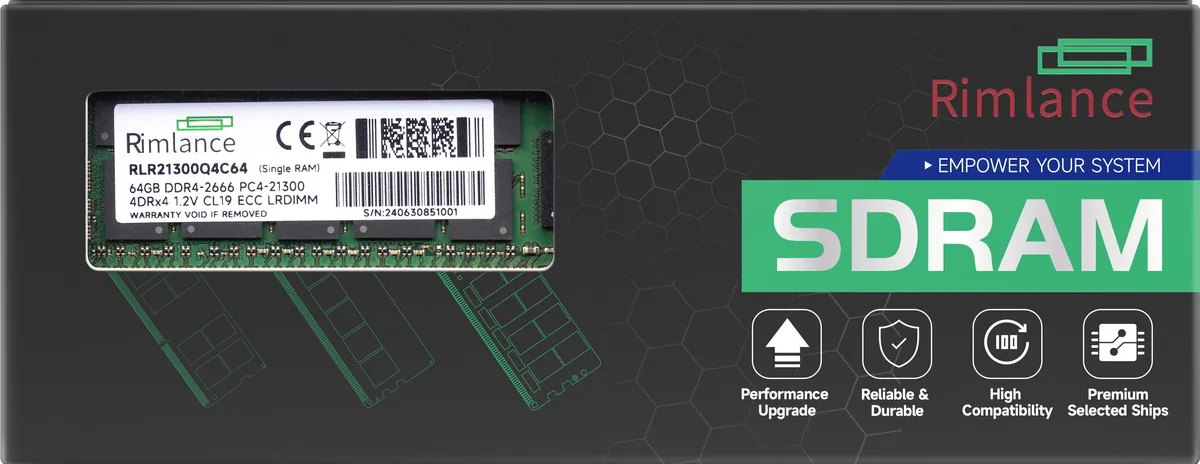 Green 288-pin DDR4 LRDIMM module with black chips and silver heatsink