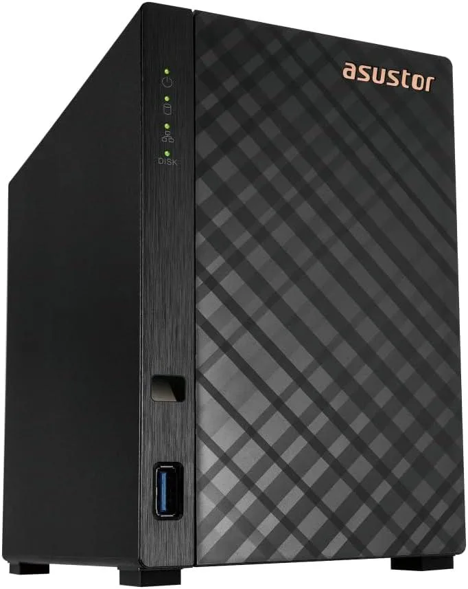 Compact two-bay desktop NAS in matte black finish