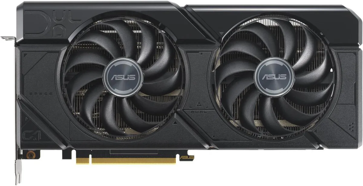 ASUS RX 7800 XT Dual OC graphics card with dual-fan cooler and dark finish