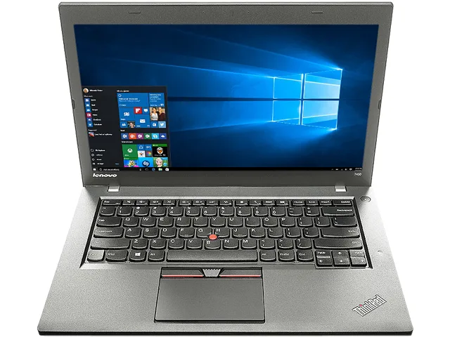 Black 14-inch Lenovo ThinkPad T450 laptop, matte anti-glare screen, non-backlit keyboard