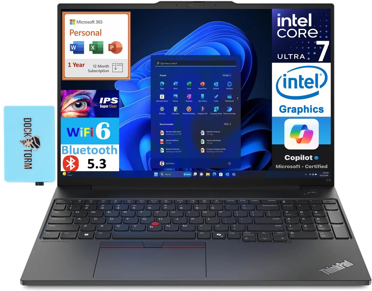 Black Lenovo ThinkPad E16 Gen 2 laptop closed showing matte finish and 16 inch display
