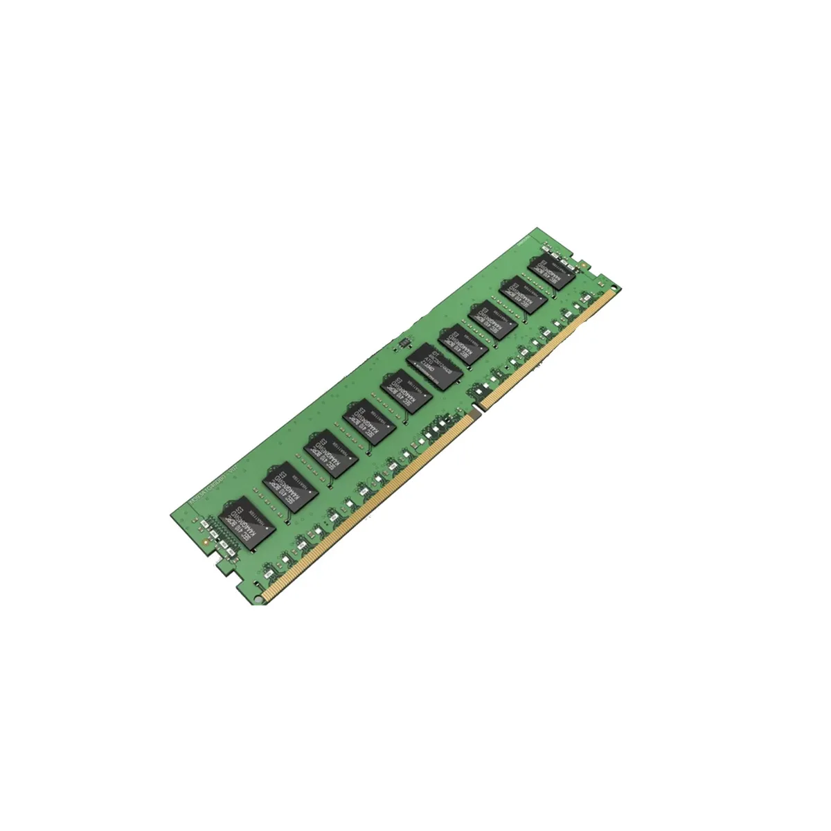 Green rectangular RAM stick with gold edge connectors and black chips