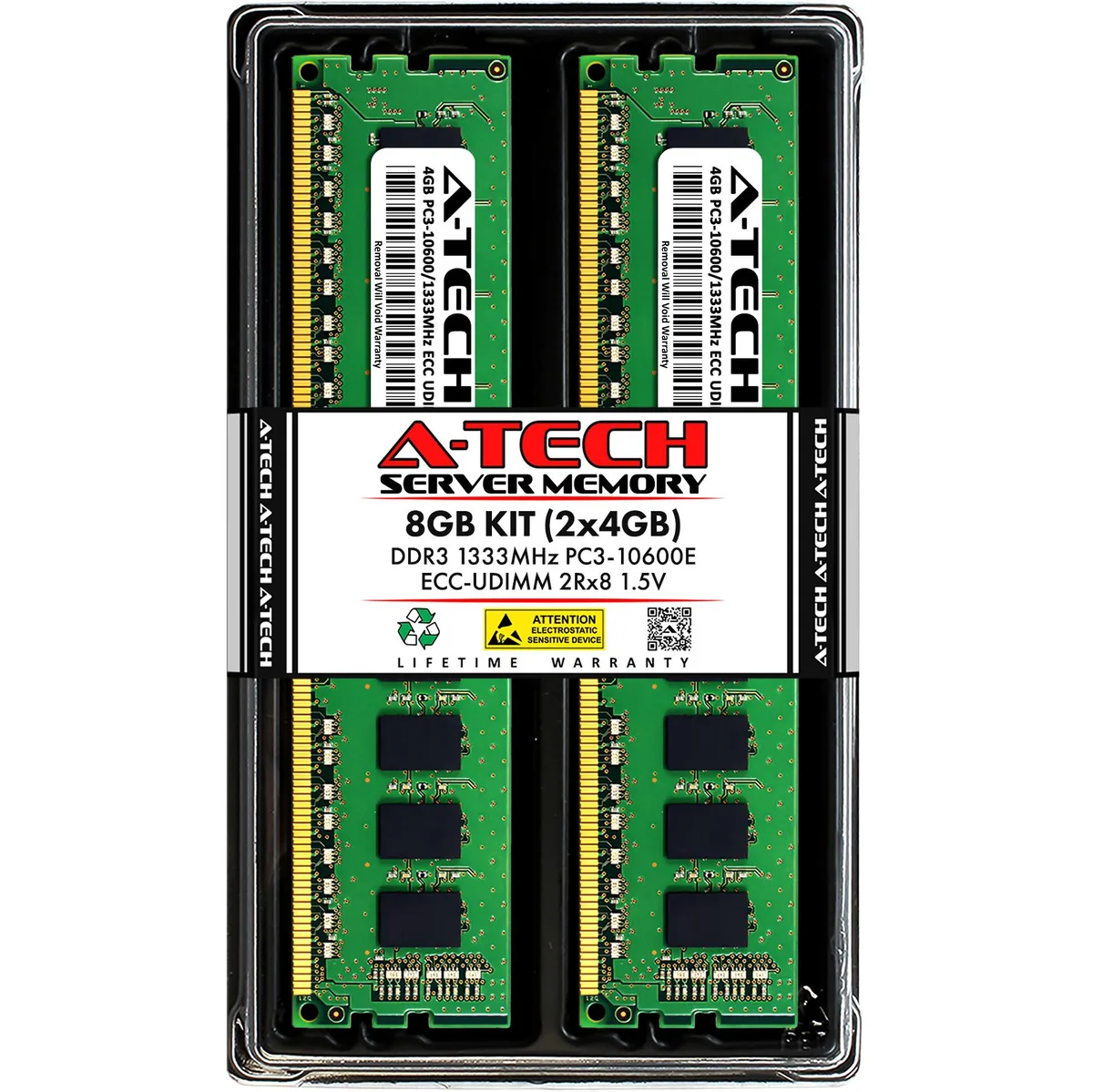 A-Tech A-Tech 8GB Kit (2x4GB) DDR3 1333MHz ECC UDIMM 240-Pin Memory Upgrade — ürün fotoğrafı
