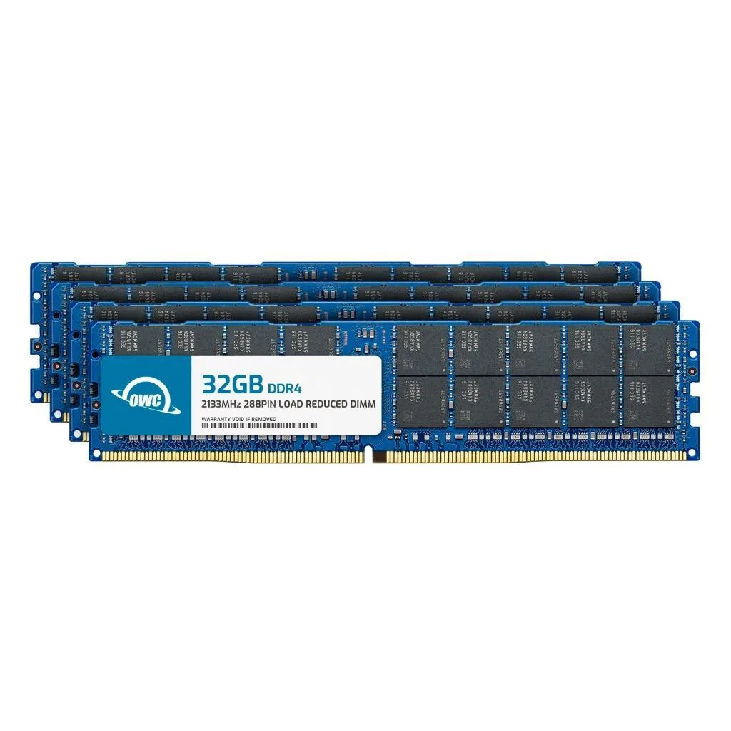 Four green 288-pin DDR4 LRDIMM sticks in static bags