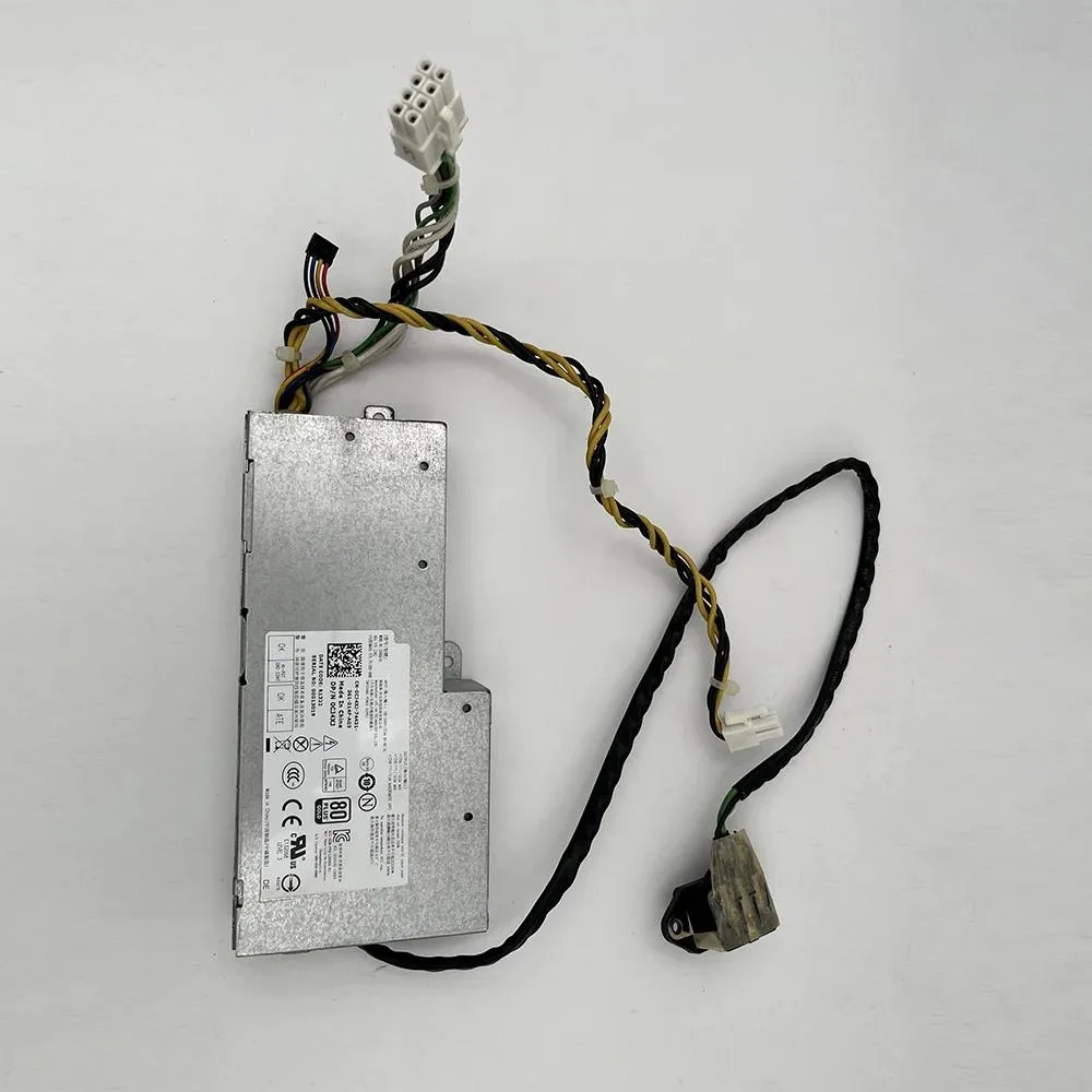Compact black ATX power supply unit with metal casing and rear fan grille