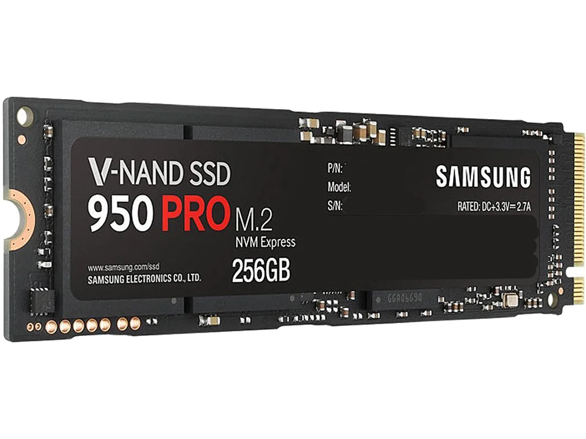 Green rectangular M.2 2280 SSD with black label and gold edge connector