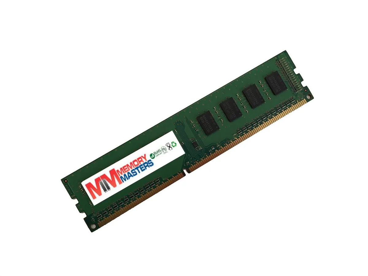 Two green DDR3 DIMMs with black chips and gold contacts