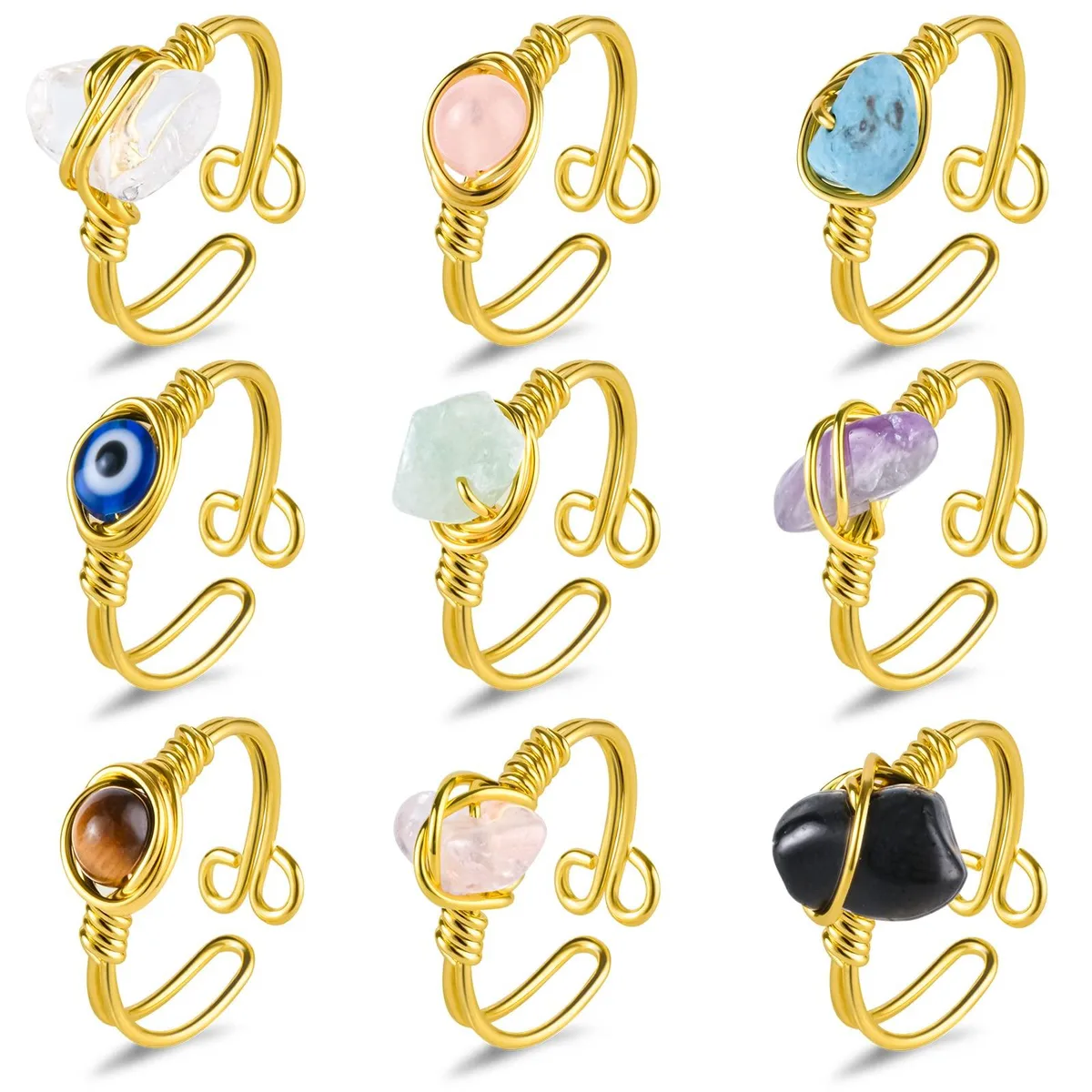 SIROLISA siro306 Crystal Gemstone Ring Set 9PCS Adjustable — снимка на продукта
