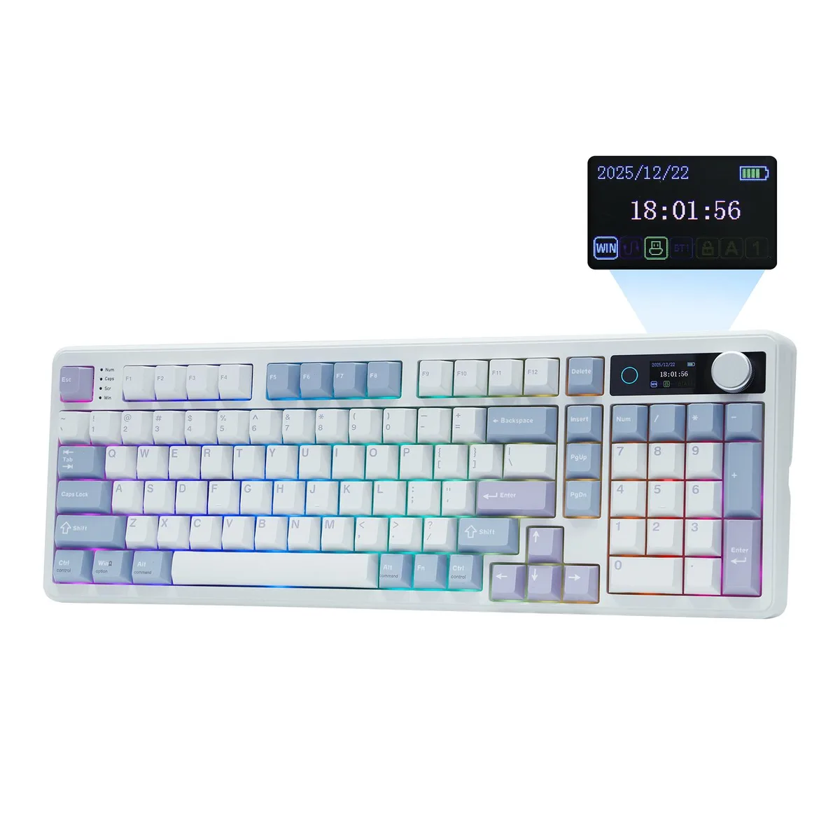Epomaker Epomaker TH99 PRO 96% Gaming Keyboard Screen Knob 10000mAh Tri-mode Blue White Sea Salt Silent — product photo