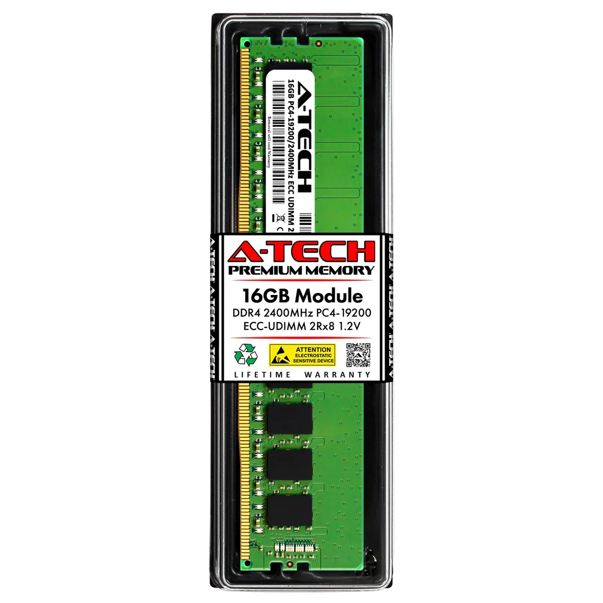 Green rectangular circuit board with gold edge connectors and black memory chips on both sides