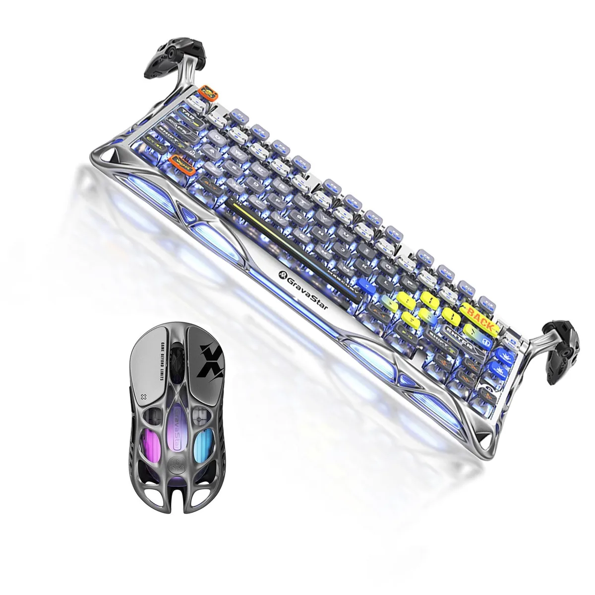 Hollow magnesium-alloy gaming mouse in Interstellar Silver finish