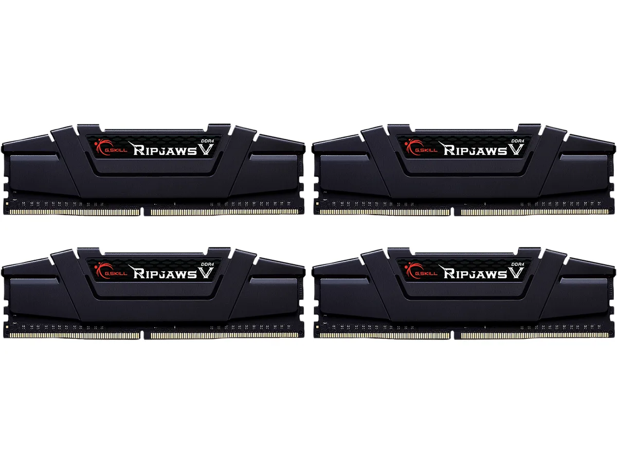 Four black aluminium heatspreader DDR4 modules in a 128GB kit