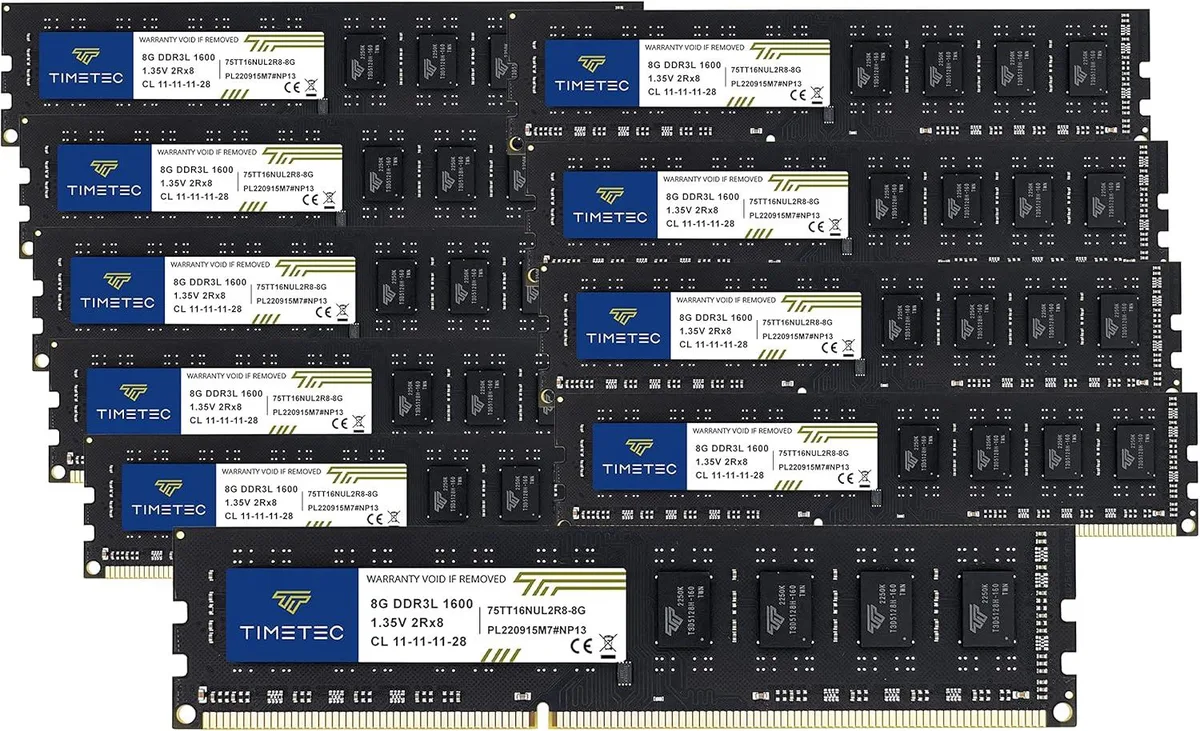 Ten black 240-pin DDR3 desktop memory modules in a kit