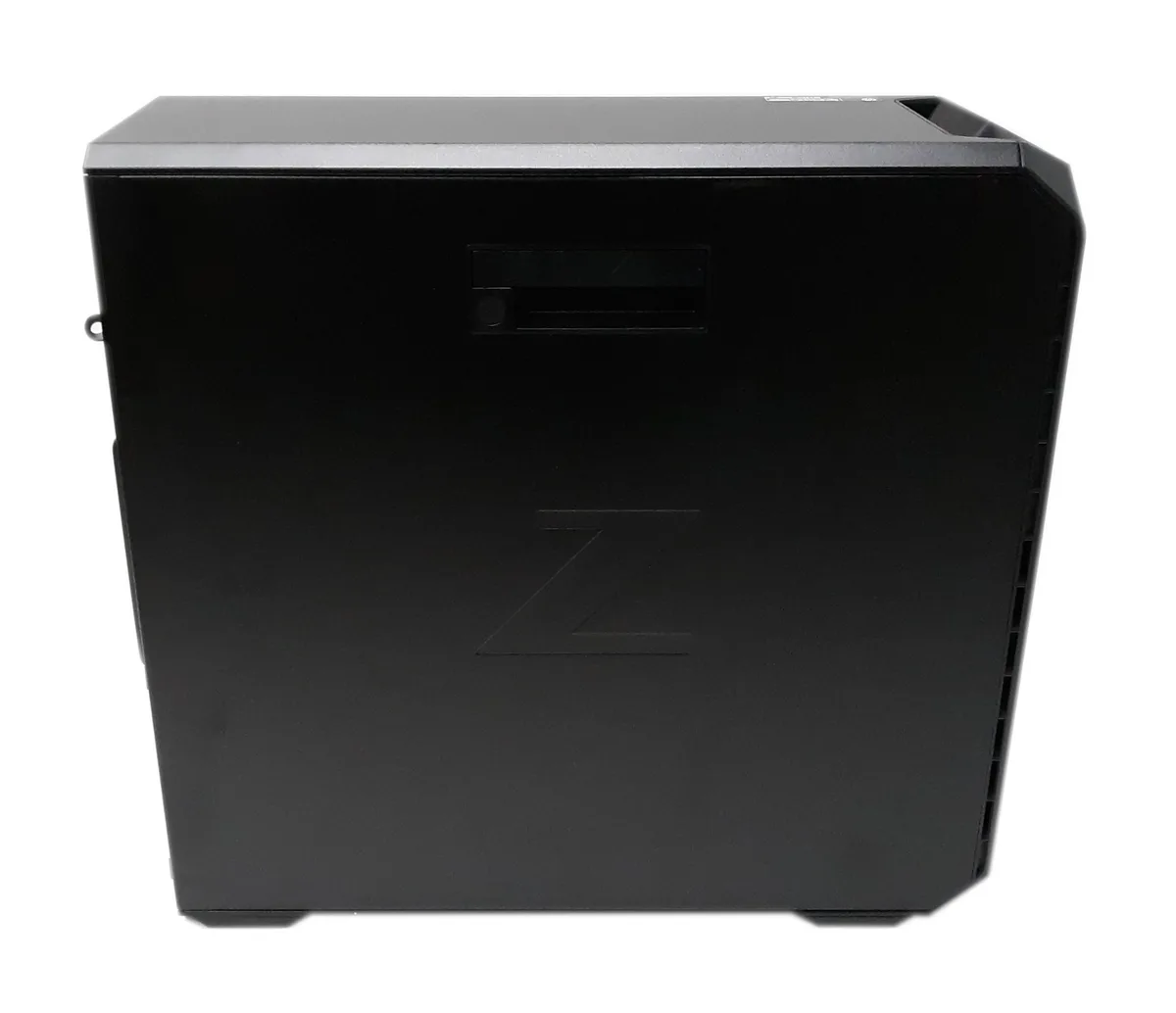 Tall silver workstation tower with front USB ports and rear expansion slots