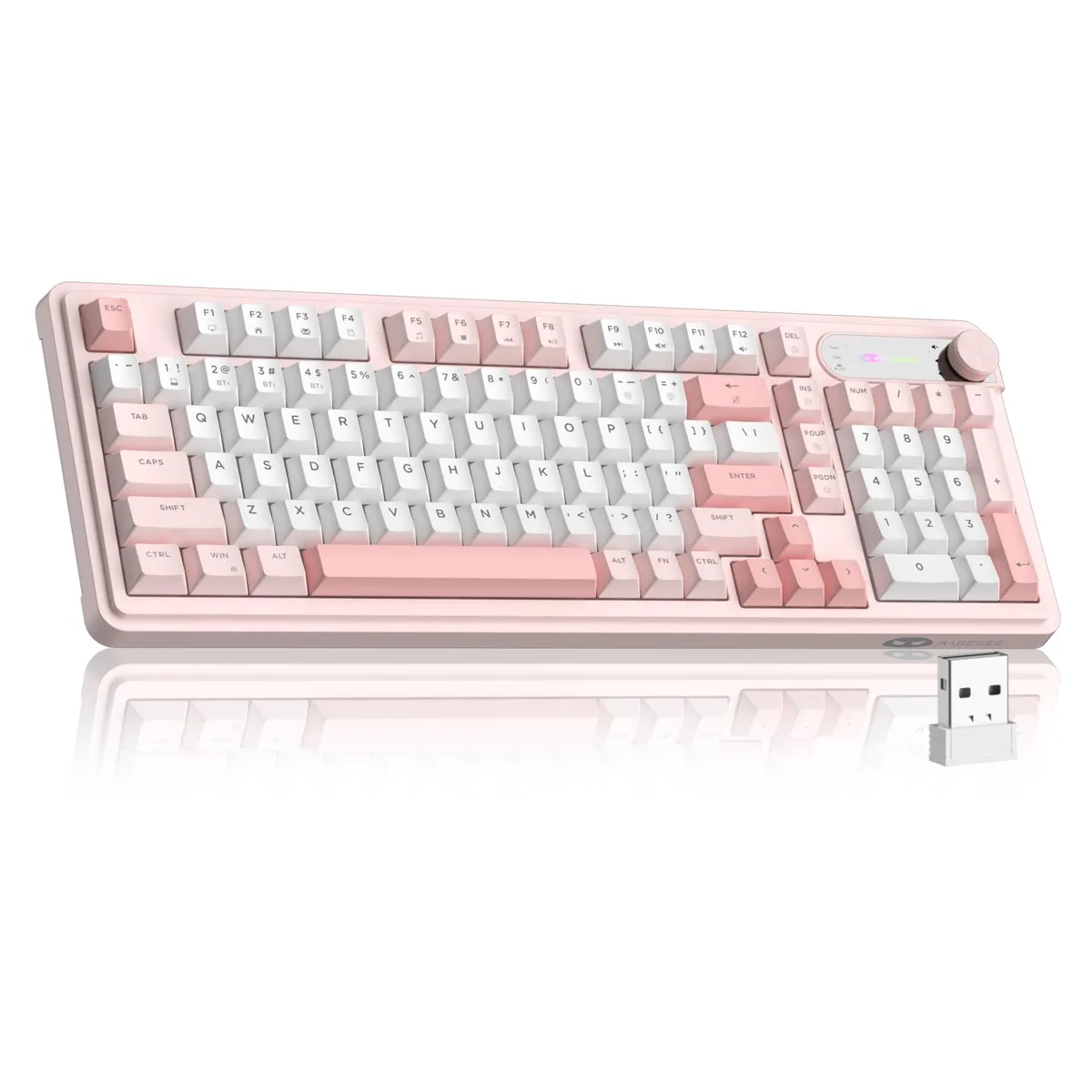 Sakura pink 98-key membrane keyboard with knob and RGB backlight