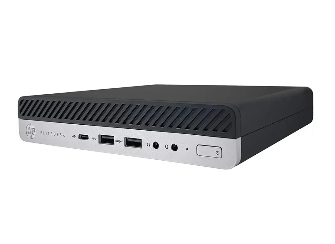 Small square desktop PC in dark grey finish
