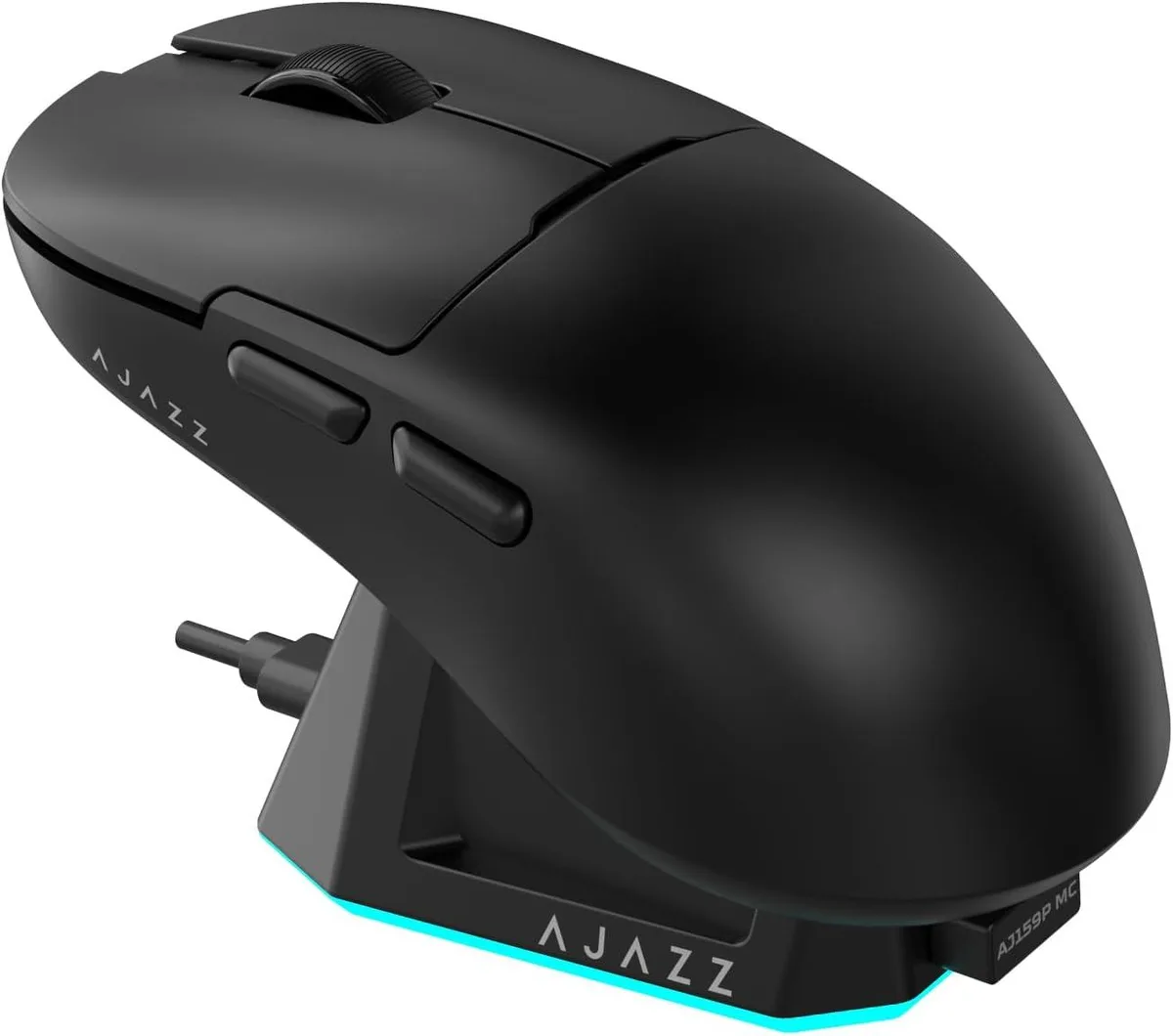 Black lightweight gaming mouse with magnetic charging dock, tri-mode wireless, 56 g, 26000 dpi