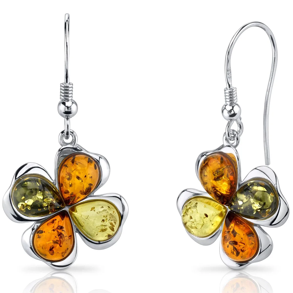Oravo Oravo Baltic Amber Clover Earrings Sterling Silver Olive Honey Cognac SE8516 — toote foto
