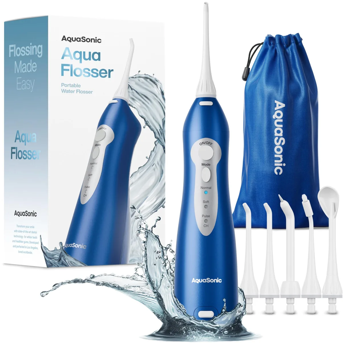  AquaSonic Aqua Flosser Blue 150ml 3 modes 5 tips — 제품 사진