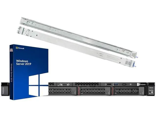 Black Lenovo ThinkSystem SR530 1U rack server with rail kit