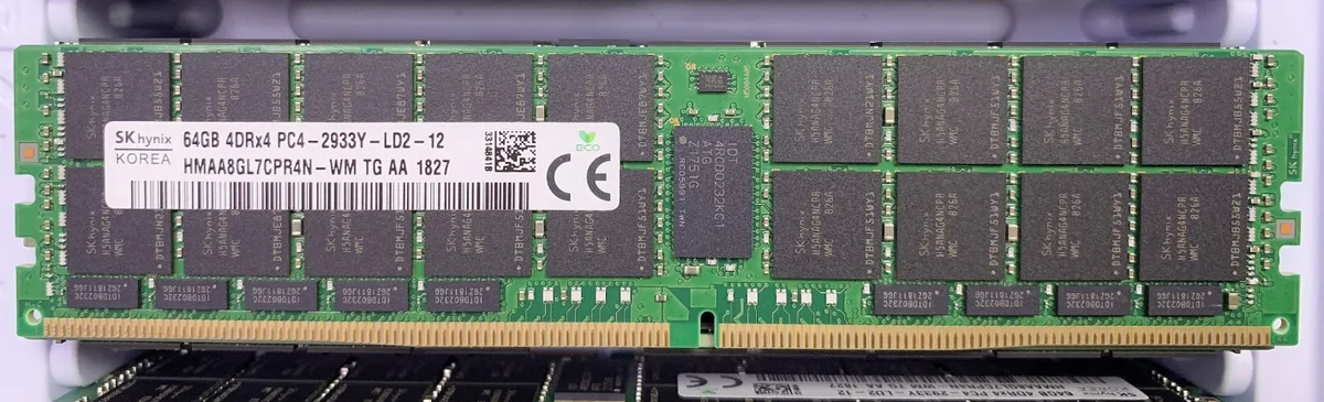 Green 288-pin DDR4 LRDIMM module with black chips