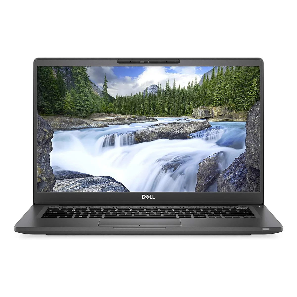 Silver 14 inch Dell Latitude 7400 laptop closed on white background