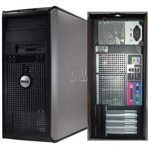 Black and silver Dell OptiPlex 745 mini tower desktop