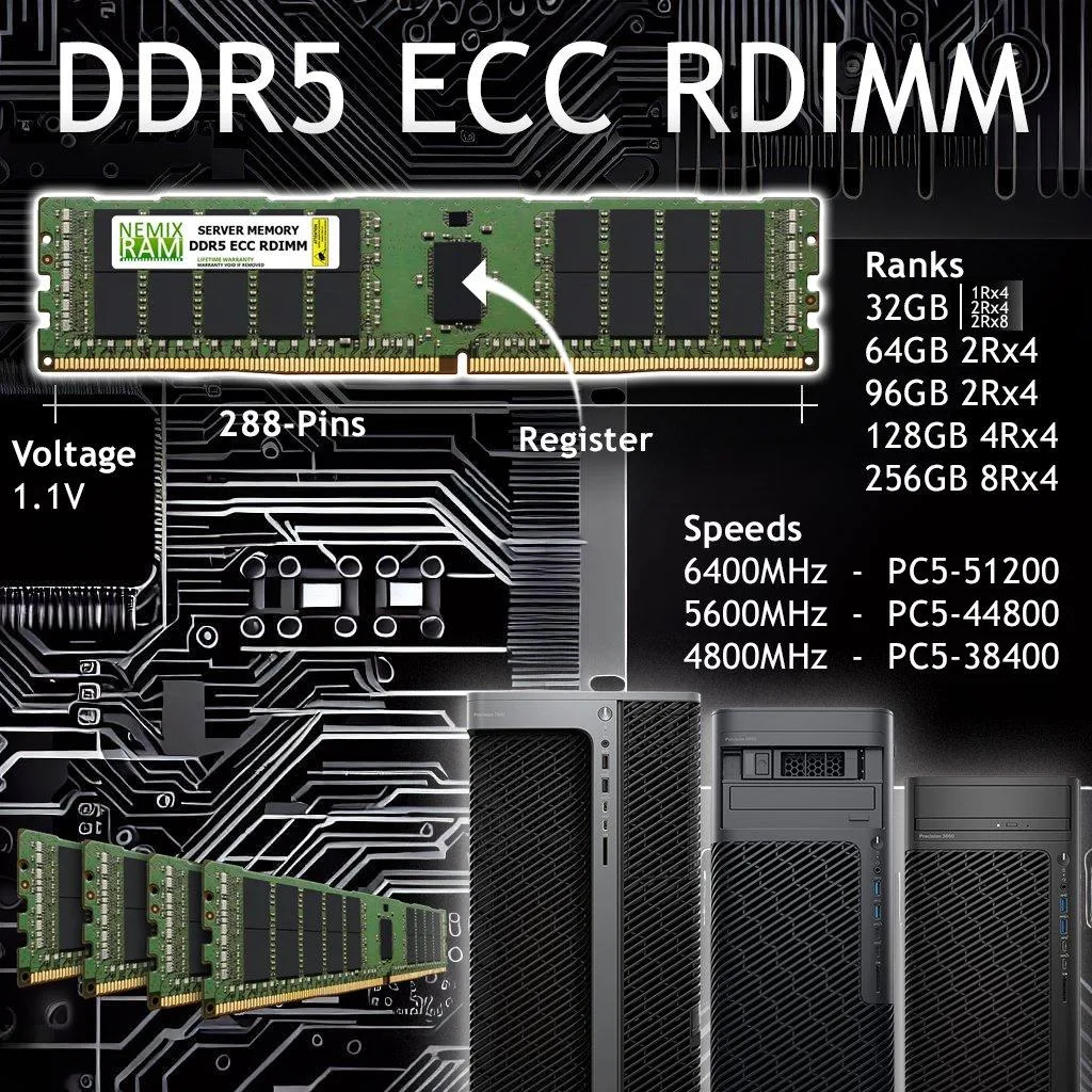 NEMIX RAM NEMIX RAM DDR5 4800 1.1TB 12x96GB ECC RDIMM Supermicro H13SSW memory upgrade — 商品照片
