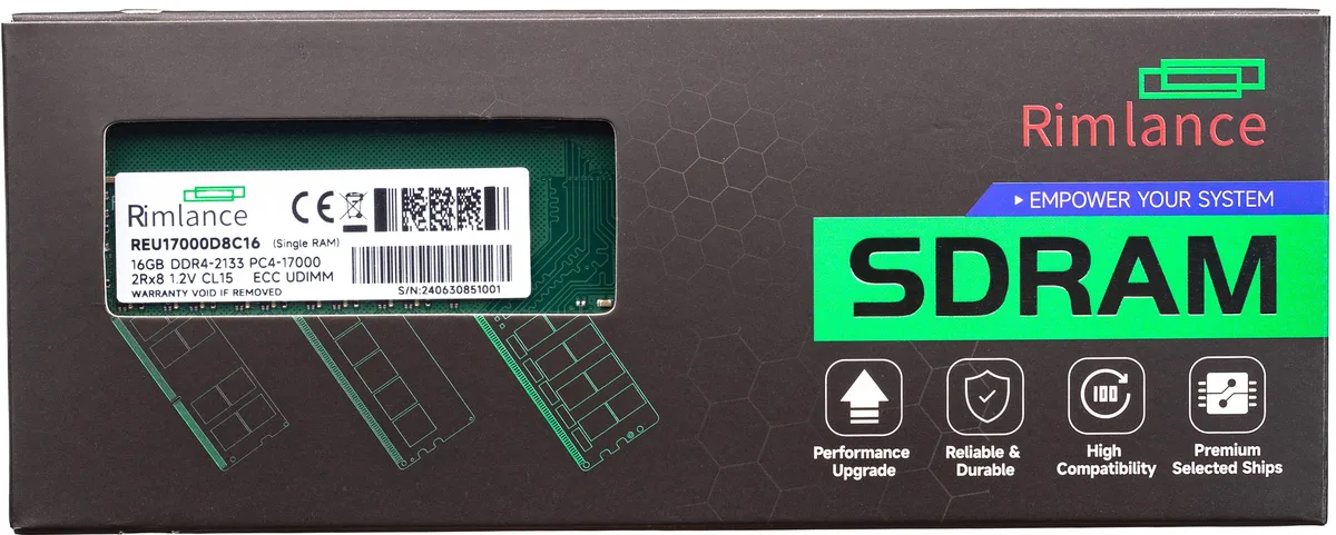 Green 288-pin DDR4 UDIMM module with black chips