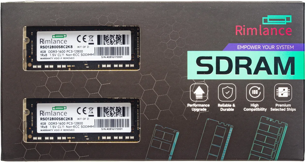 RIMLANCE RIMLANCE RSO12800S8C2K8 8GB (2x4GB) DDR3 1600MHz CL11 1.5V SODIMM 1RX8 — ürün fotoğrafı