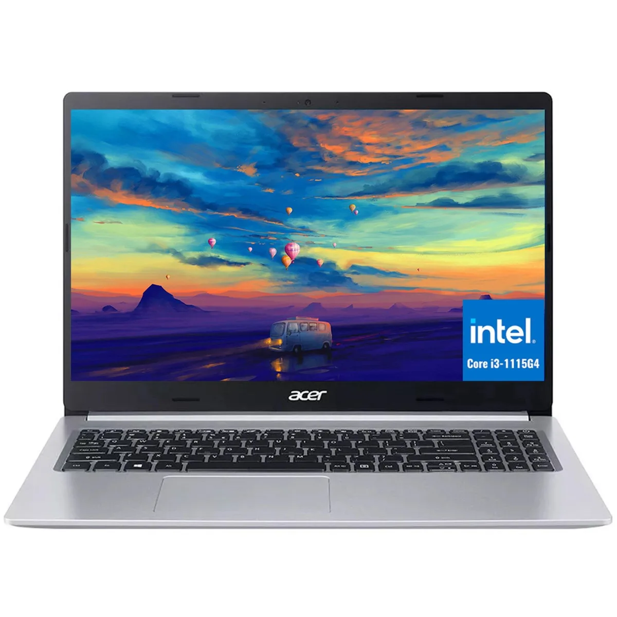 Silver 15.6 inch laptop with thin bezels and backlit keyboard