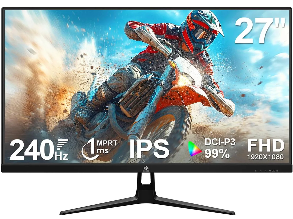 Black 27-inch flat IPS gaming monitor with three-sided thin bezels