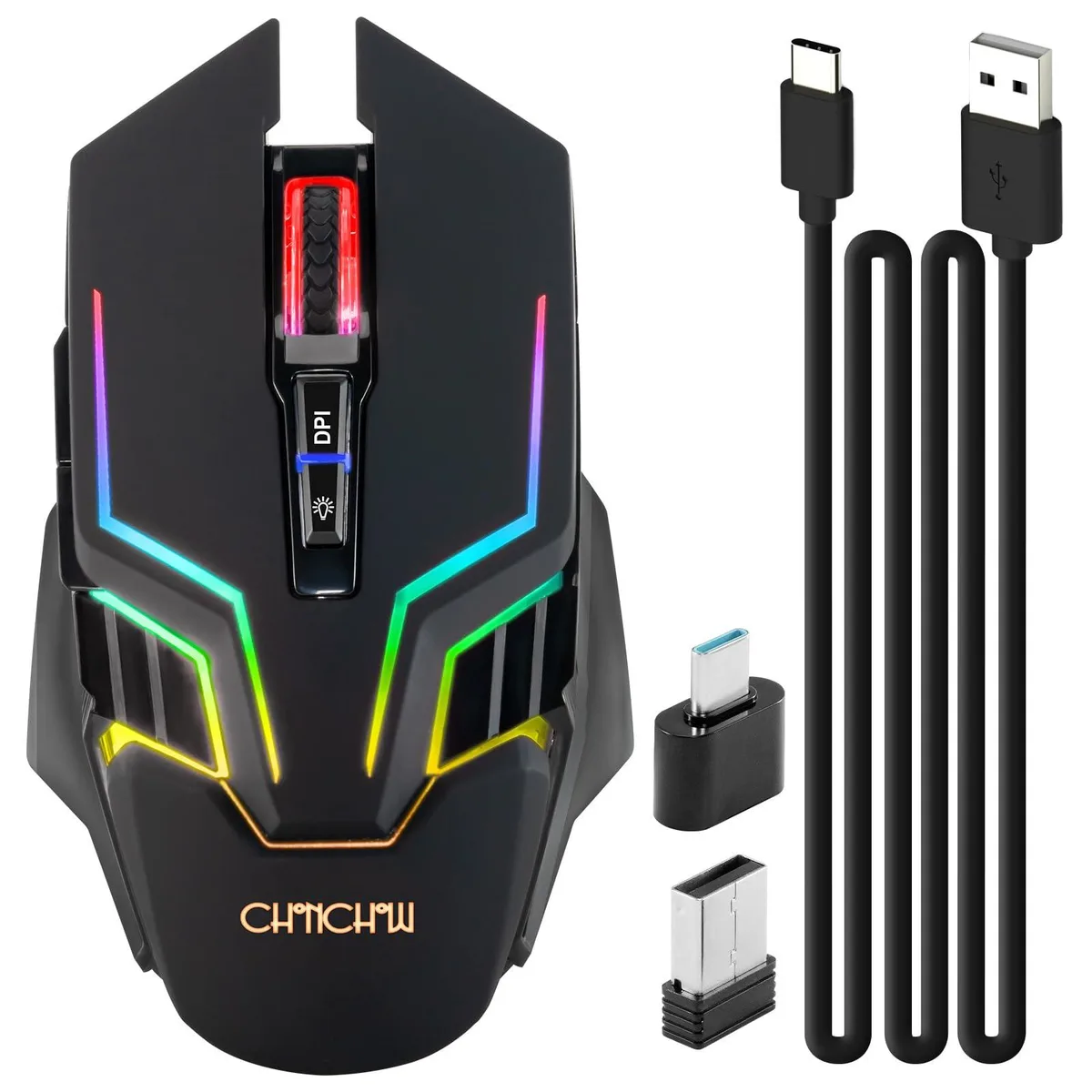 CHONCHOW WG01 Wireless Gaming Mouse 3200 DPI 12 RGB Modes Black — toote foto