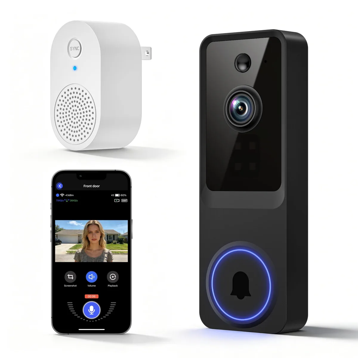  Clover N52 1080p Wireless Surveillance Doorbell 5200mAh 2.4GHz WiFi — produkto nuotrauka