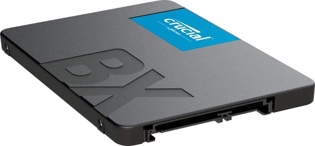 Rectangular 2.5 inch silver metal internal SSD with label