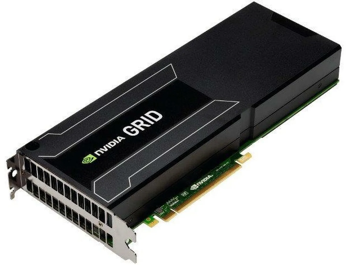 Fanless NVIDIA GRID K520 graphics card with passive heatsink, PCIe 3.0 x16 edge connector, 8GB GDDR5 memory