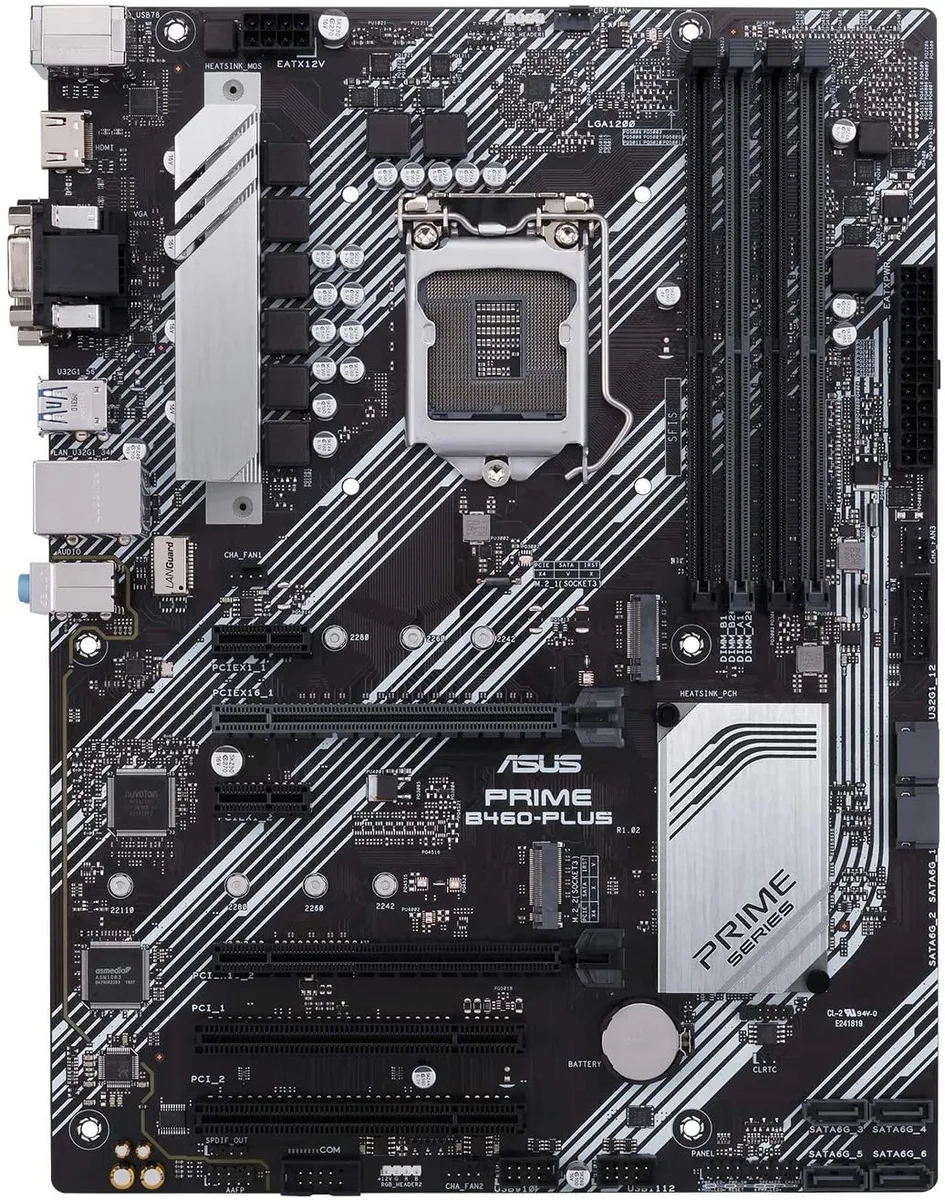 ATX motherboard in matte black with silver heatsinks