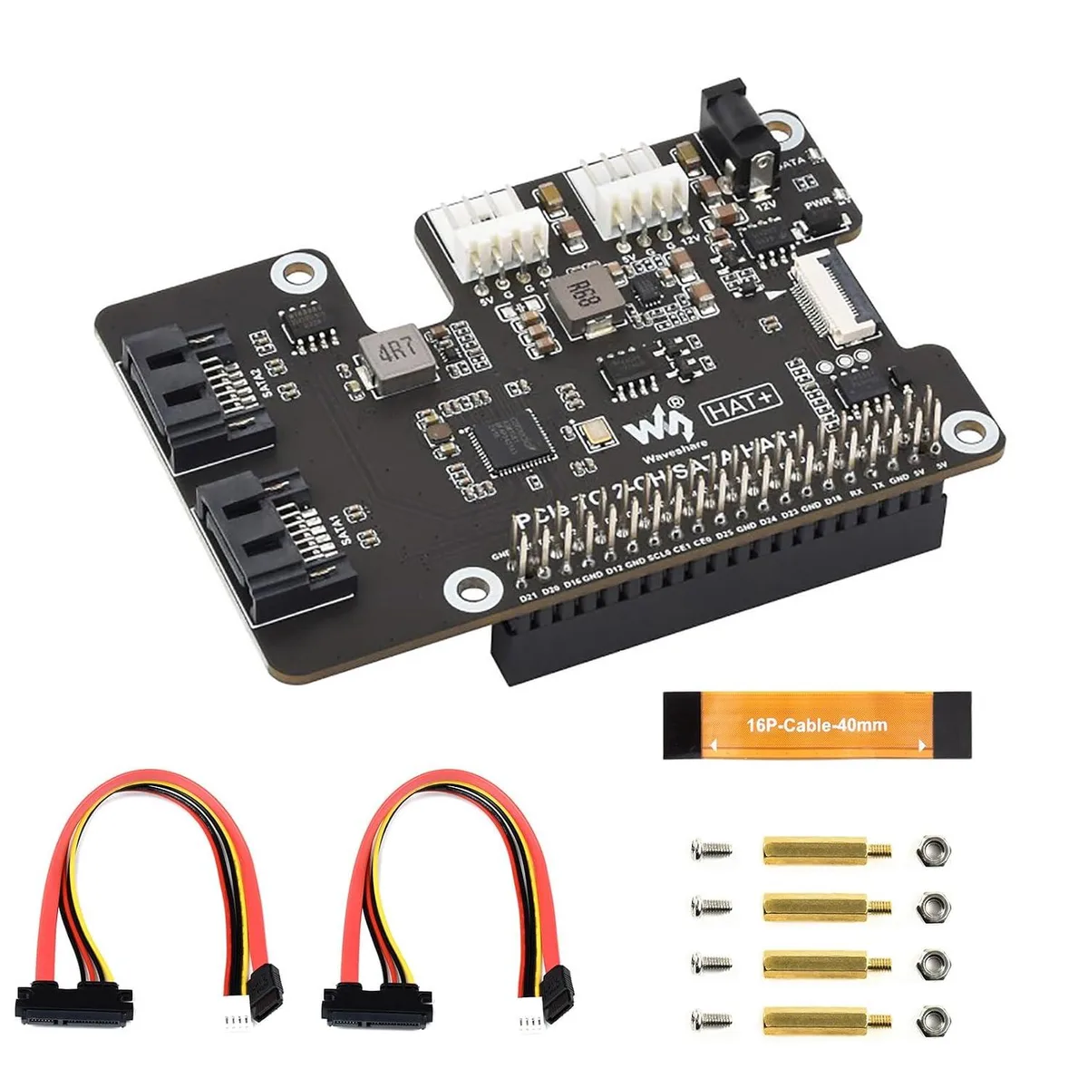 LORDWORLD LORDWORLD PCIe to 2-Channel SATA HAT+ for Raspberry Pi 5 development board — Produktfoto