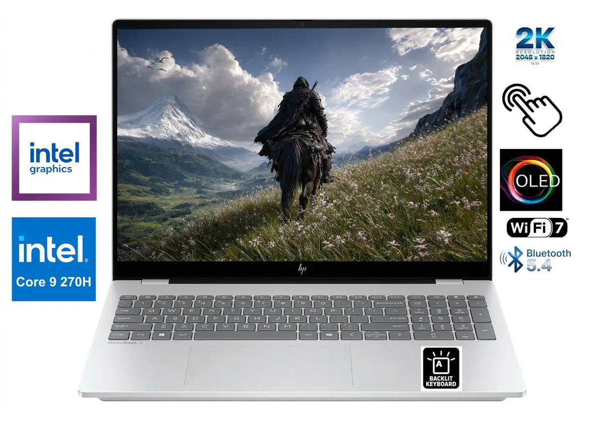 HP HP OmniBook 7 16" 2K OLED Touchscreen 120Hz Core 9 270H 16GB DDR5 512GB Silver laptop — product photo