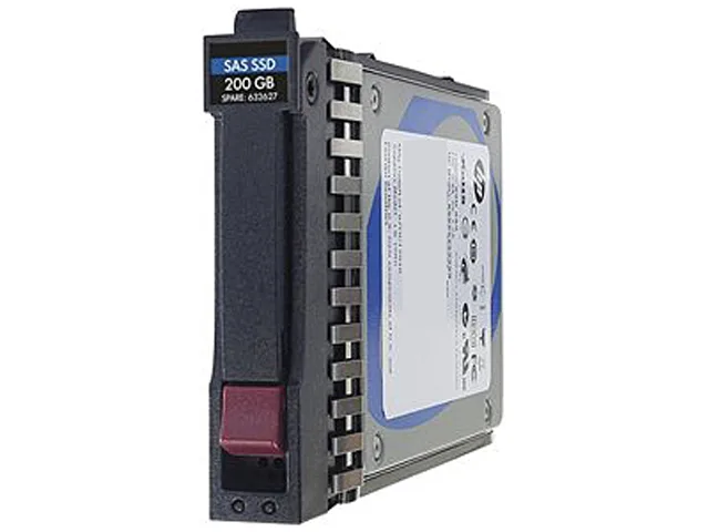 Small 2.5 inch enterprise SSD in silver metal casing with SAS connector and product label