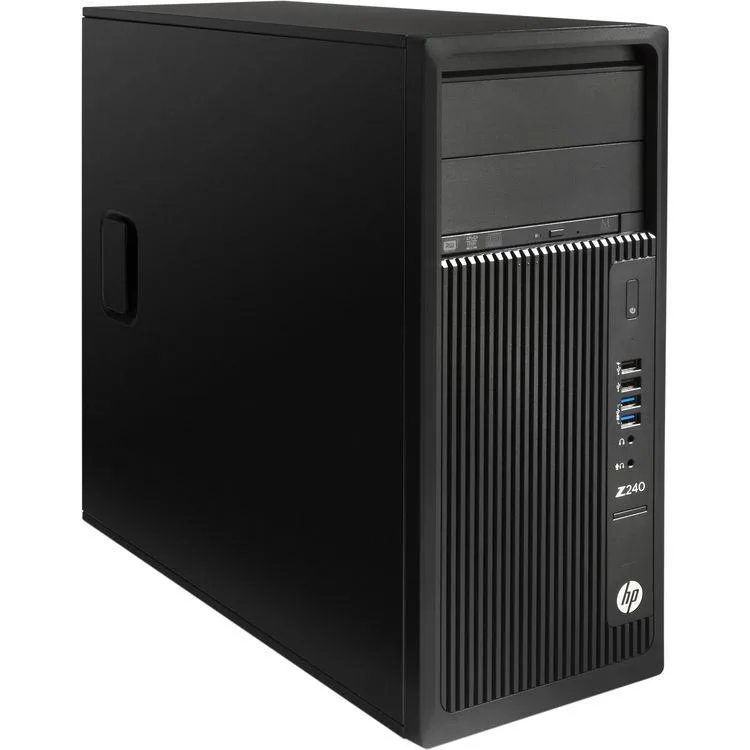 Black HP Z240 tower desktop workstation standing upright