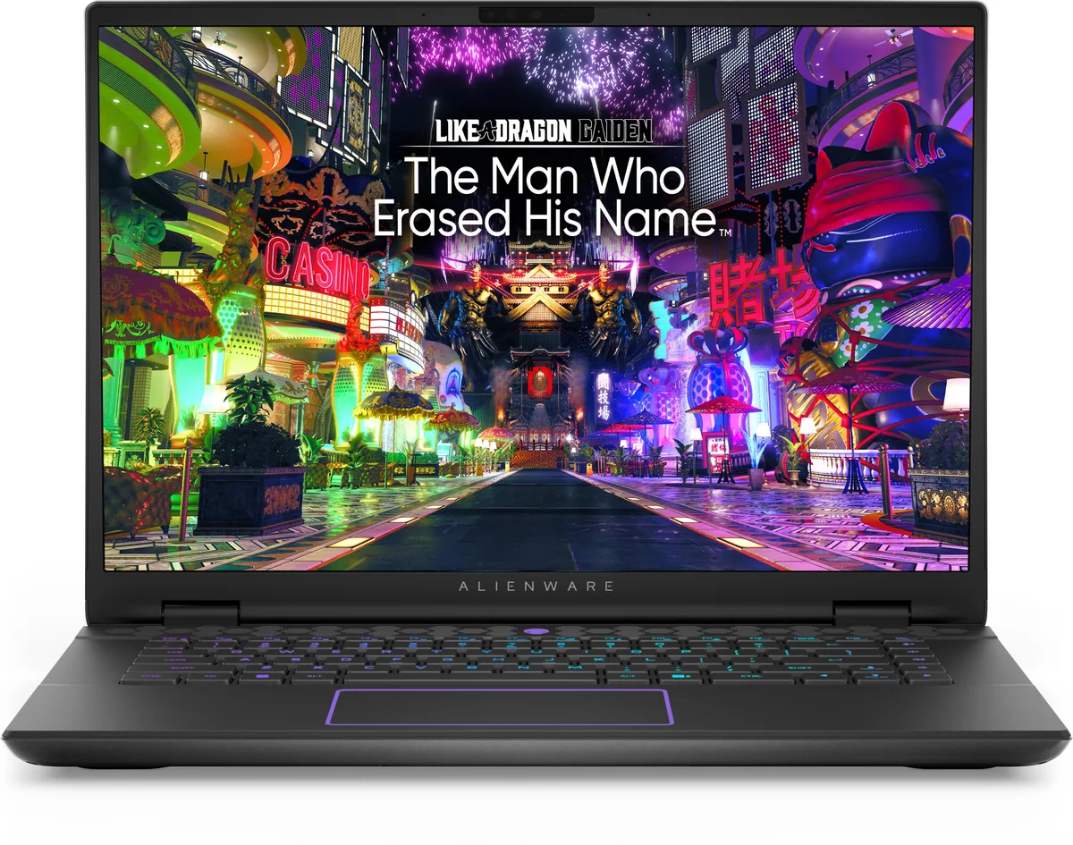 Black Alienware m16 R2 laptop, 16 inch non-touch QHD+ screen, dark chassis with subtle branding