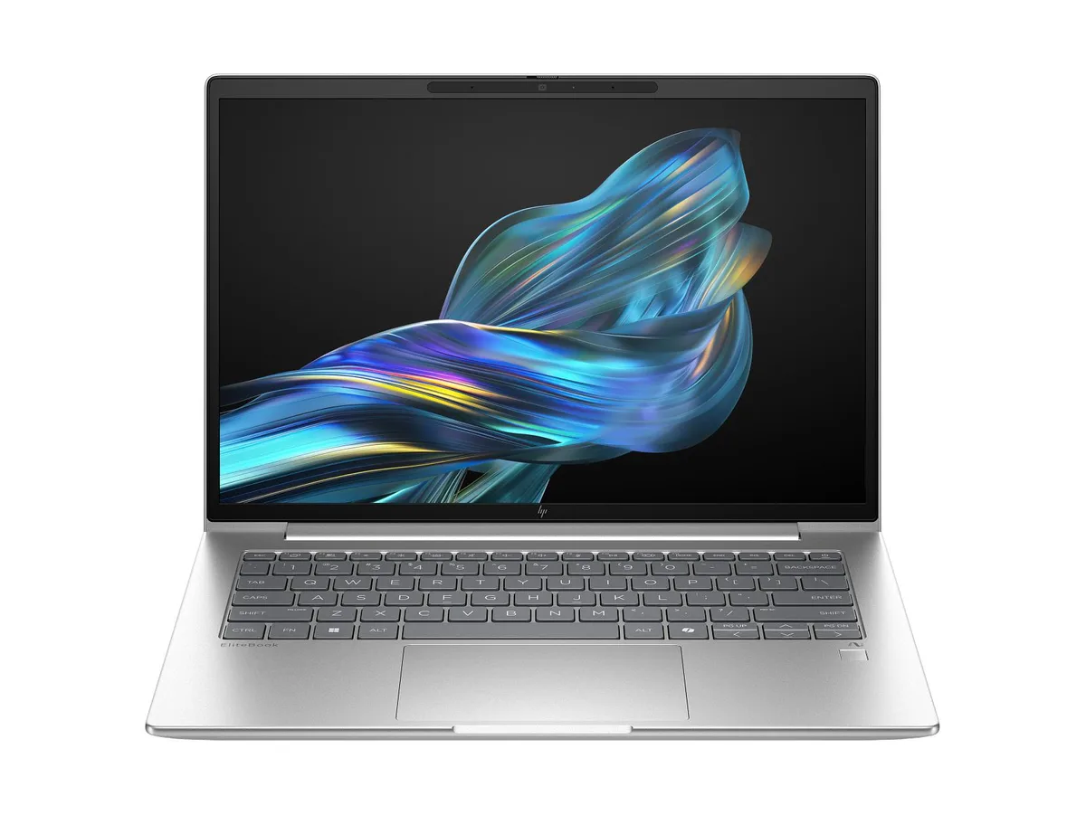 Silver 14 inch touchscreen laptop, slim profile, matte finish