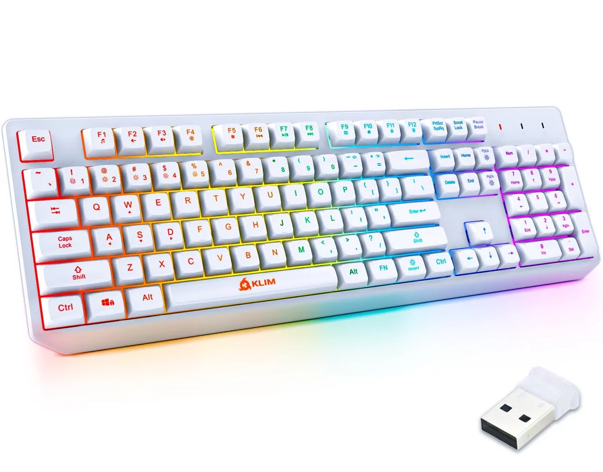 Philips KLIM CHROMA WL906US Gaming Keyboard White Wireless RGB Rechargeable Membrane 12 Function Keys — 商品照片