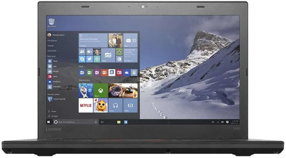 Black 14 inch ThinkPad T460 laptop closed on a plain background