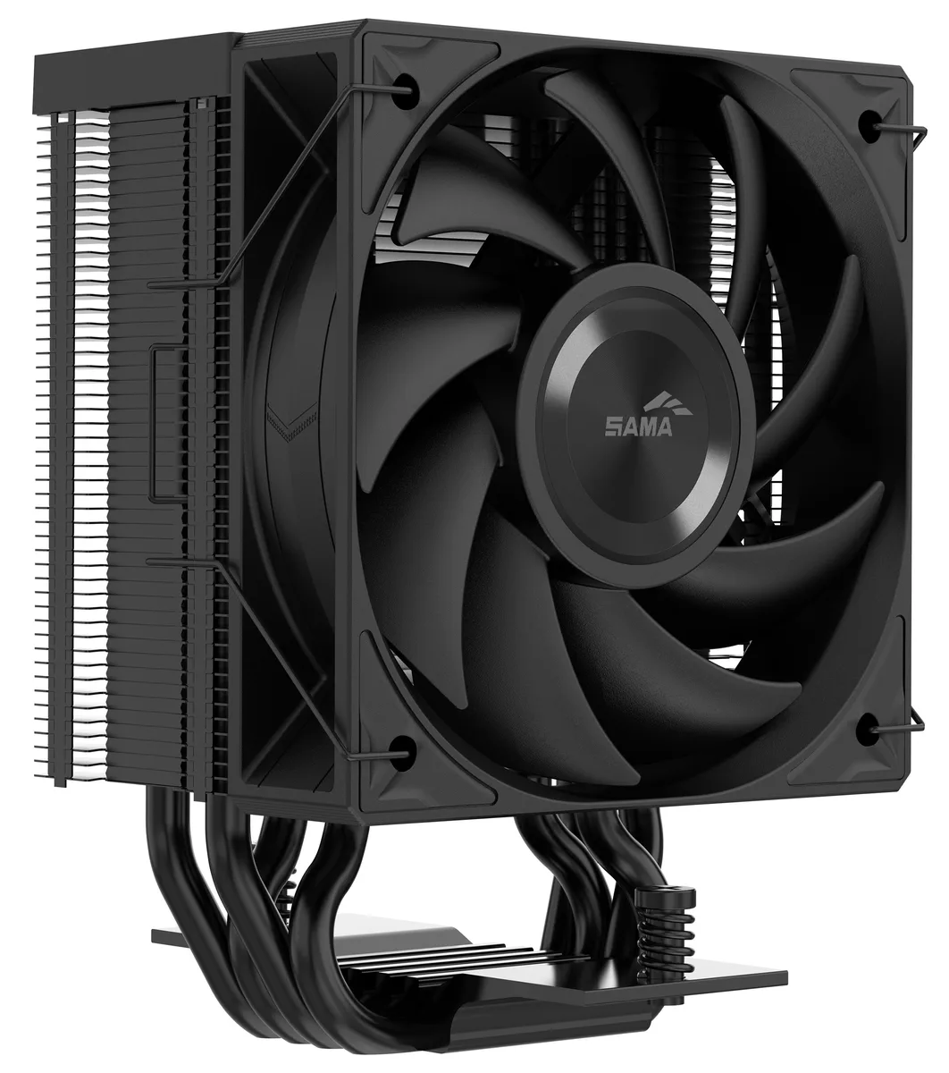 Black single-tower CPU cooler with four copper heat pipes and a 100 mm PWM fan