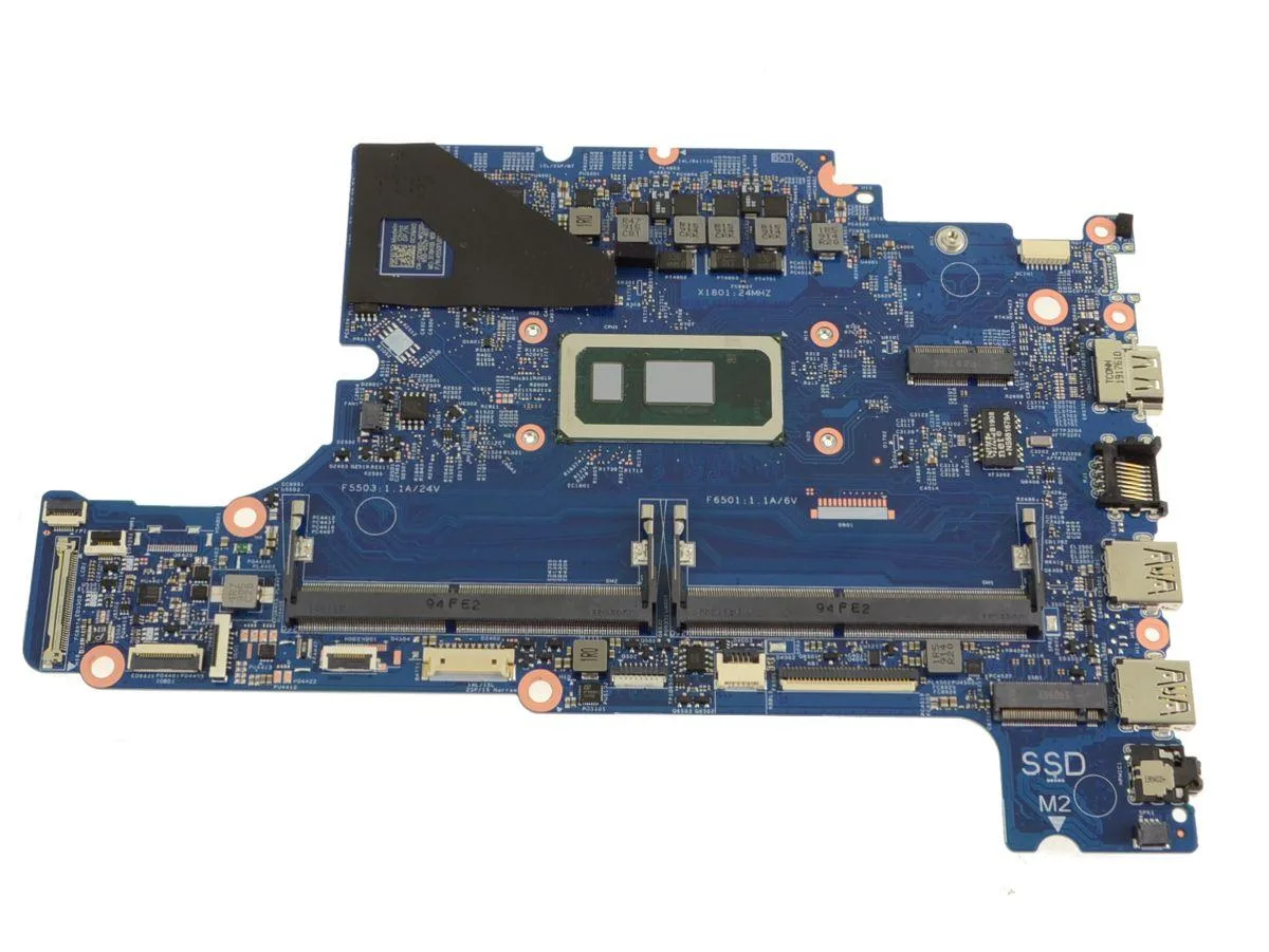 Green laptop motherboard with silver CPU socket and black components