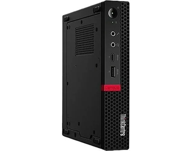 Compact black Lenovo ThinkCentre M75Q tiny desktop with keyboard and mouse