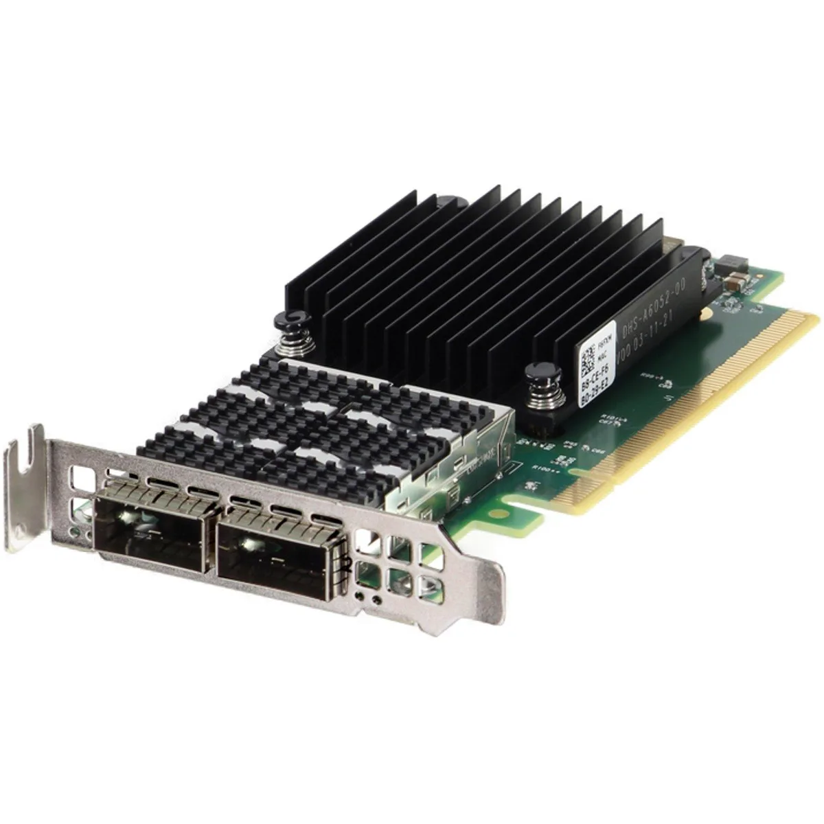 Low-profile dual-port network adapter with two QSFP56 cages